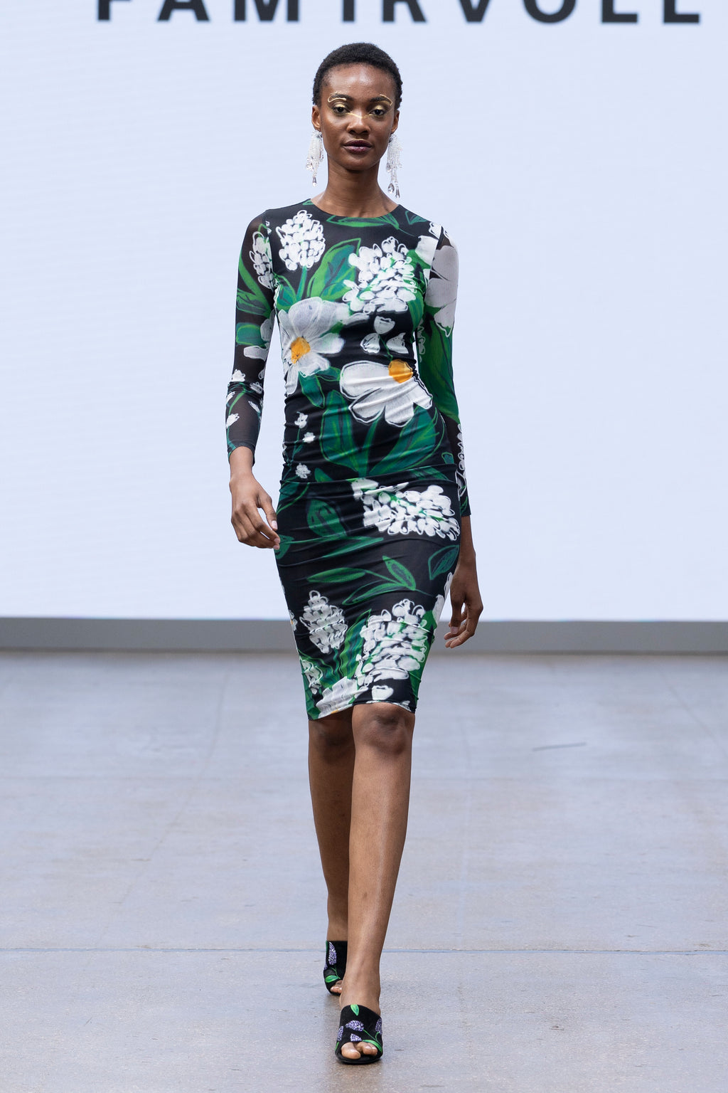 MAUDE MESH DRESS – Floral Midi Recycled Mesh