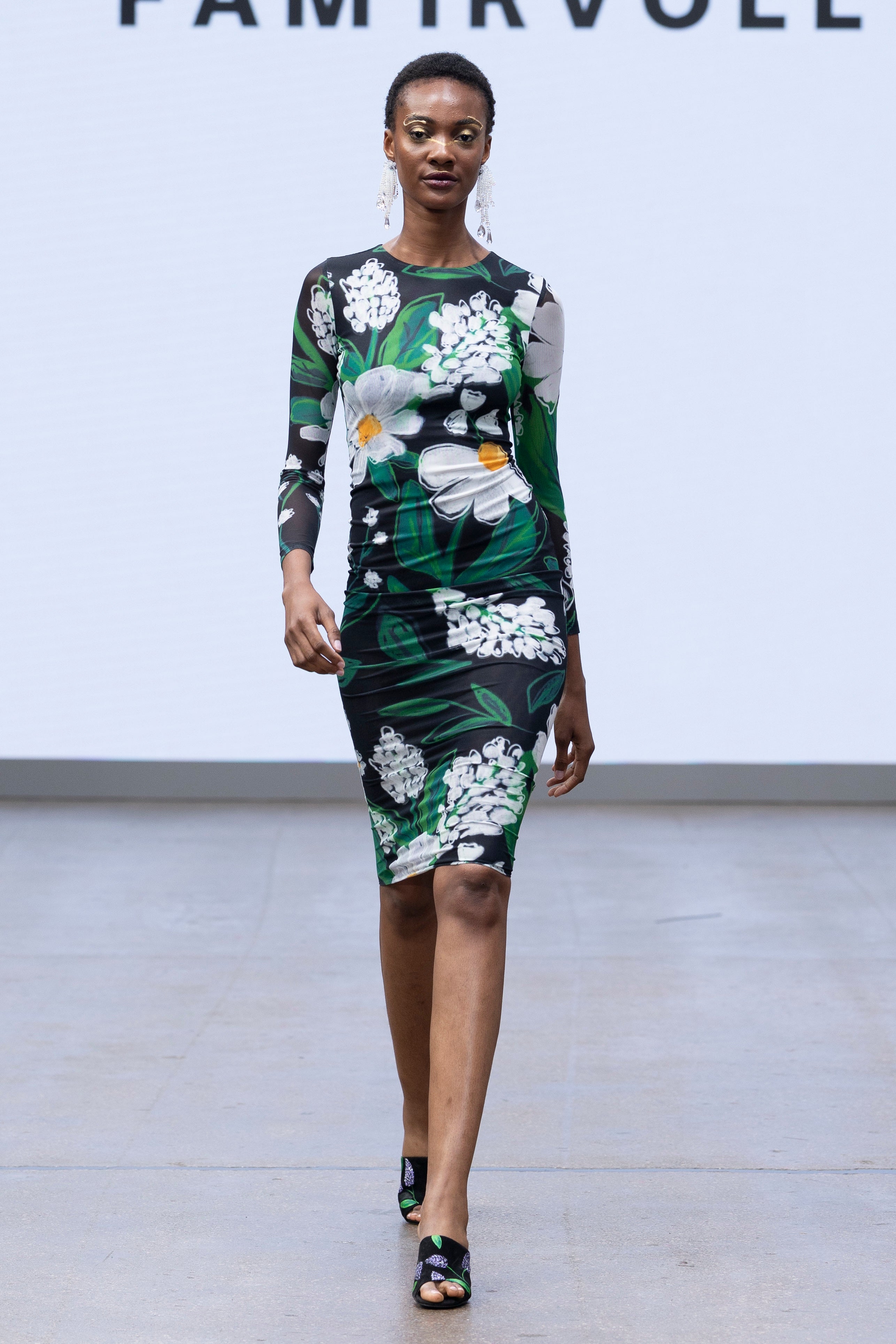 MAUDE MESH DRESS – Floral Midi Recycled Mesh