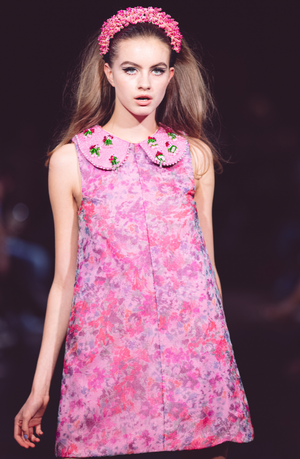 "Pink Pixie A-line dress worn by model, showing silhouette and fit — FAM IRVOLL"