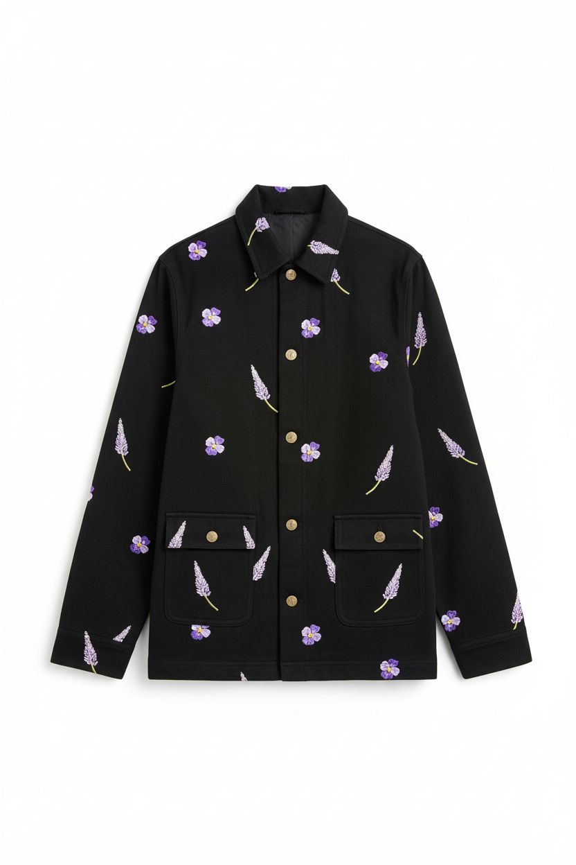 Black Embroidered Chore Jacket Front