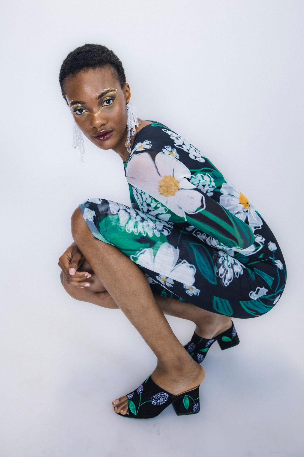 MAUDE MESH DRESS – Floral Midi Recycled Mesh