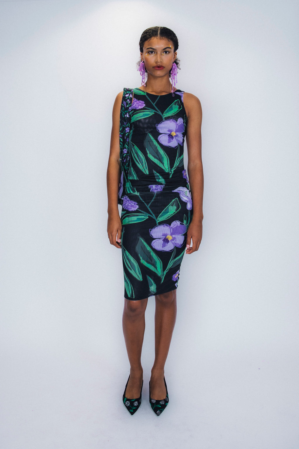 NOELLE MESH DRESS – Hand-Drawn Floral Recycled Mesh