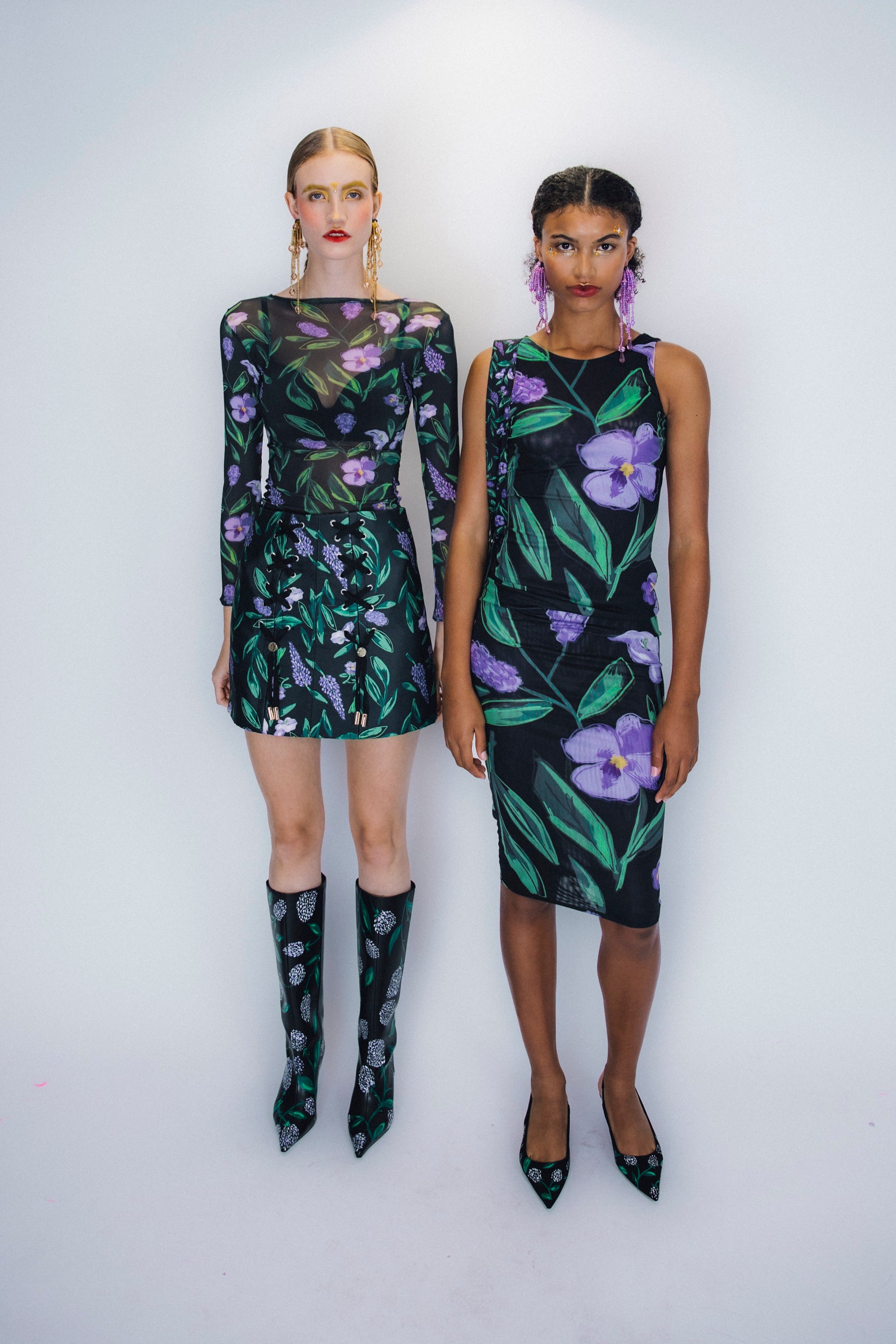 NOELLE MESH DRESS – Hand-Drawn Floral Recycled Mesh